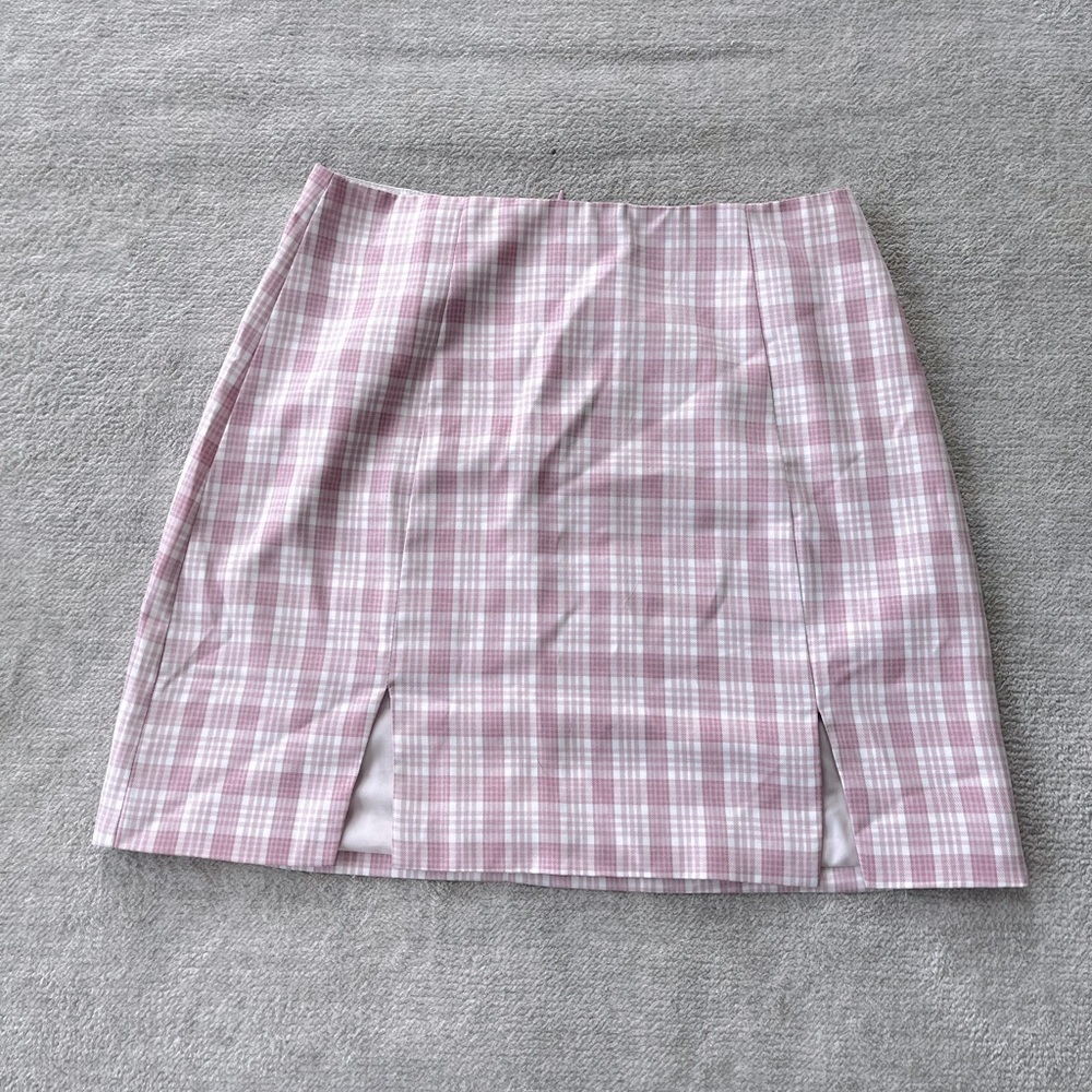 Fetching Cutie Pink Plaid High Rise Notched Mini Skirt Lulus S